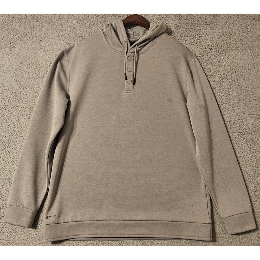 BYLT‎ Basics Premium Henley Hoodie Mens Large Gray Snap Neck Pullover